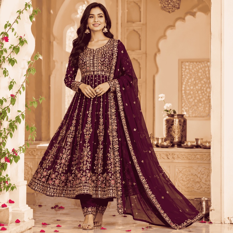 Women's Embroidered Anarkali Salwar Suit Set with Dupatta